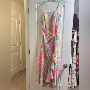 Lilly Pulitzer Anni Maxi Dress  Squeeze the Day Size 0 High Low Ruffle